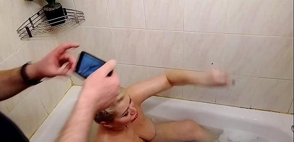 Big mature passion in a tight Moscow bathroom)) Masturbation of showers, a huge dildo and of course a blowjob with an ending on the big oral boobs of a mature Moscow milf slut))